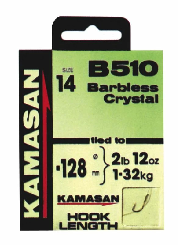 Kamasan Hooks To Nylon B510 Crystal Barbless - 1 Kamasan Hooks To Nylon B510 Crystal Barbless -