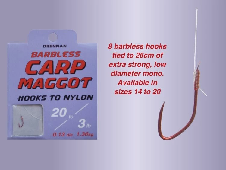 Drennan Hooks To Nylon Barbless Carp Maggot - 2 Drennan Hooks To Nylon Barbless Carp Maggot - - Image 2