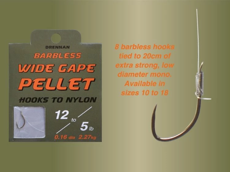 Drennan Hooks To Nylon Barbless Wide Gape Pellet - 2 Drennan Hooks To Nylon Barbless Wide Gape Pellet - - Image 2