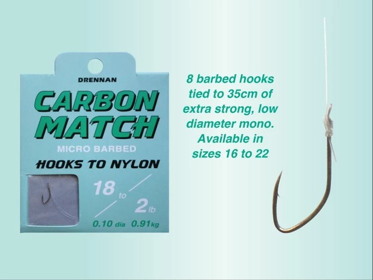 Drennan Hooks To Nylon Barbed Carbon Match - 2 Drennan Hooks To Nylon Barbed Carbon Match - - Image 2