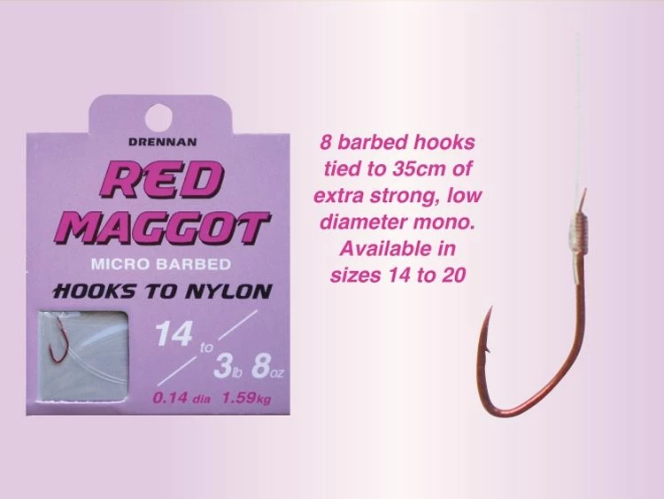 Drennan Hooks To Nylon Barbed Red Maggot - 2 Drennan Hooks To Nylon Barbed Red Maggot - - Image 2