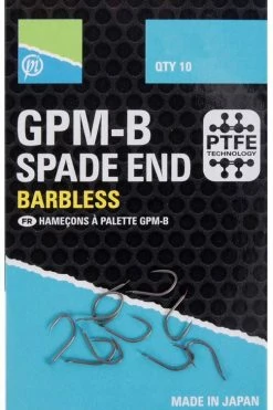 Preston Innovations GPM-B Barbless Spade End Hooks - Spade hooks