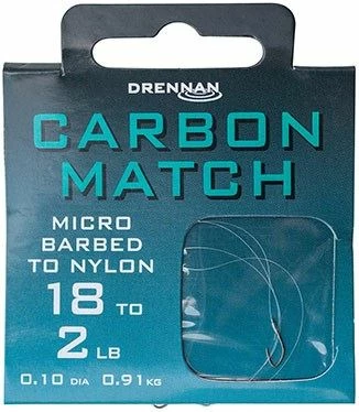 Drennan Hooks To Nylon Barbed Carbon Match - 1 Drennan Hooks To Nylon Barbed Carbon Match -