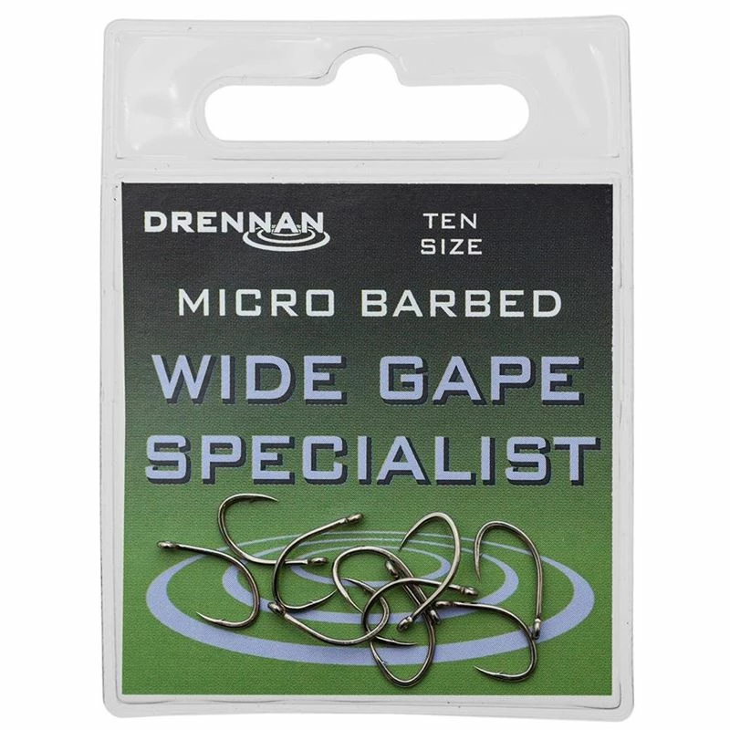 Drennan Wide Gape Specialist Micro Barbed Eyed Hooks - 1 Drennan Wide Gape Specialist Micro Barbed Eyed Hooks -