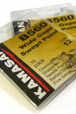 Kamasan B560 Wide Gape Swept Point Barbed Hooks - Spade hooks