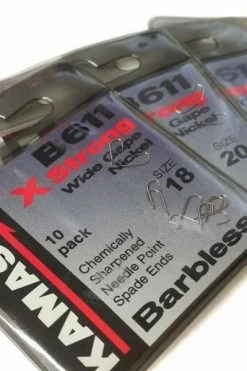 Kamasan B611 X Strong Wide Gape Barbless Spade Hooks -